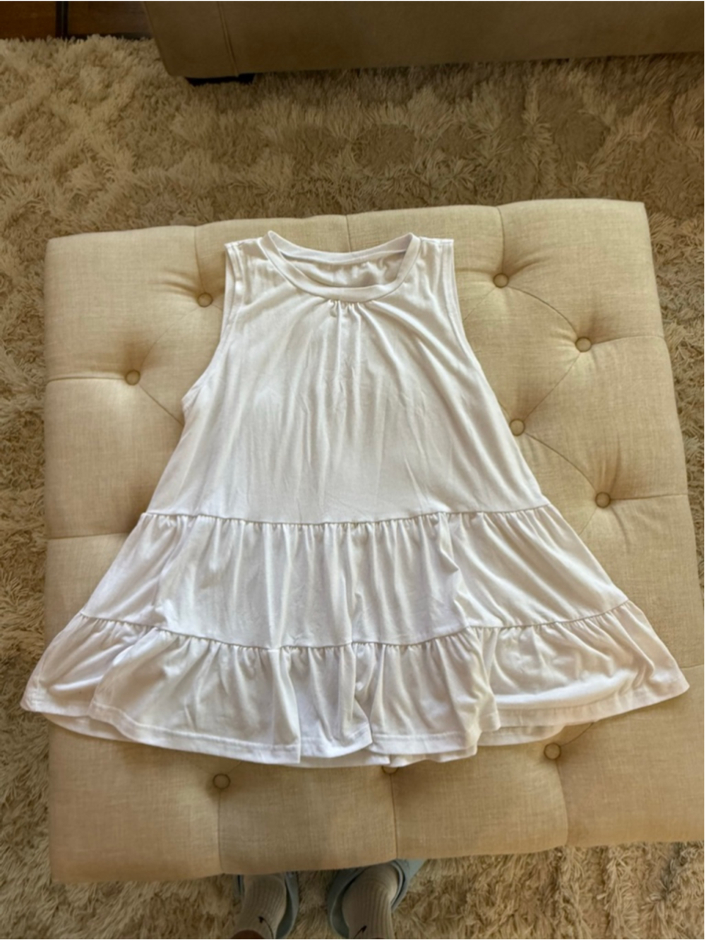 Women's White Tiered Ruffle Tank Top L